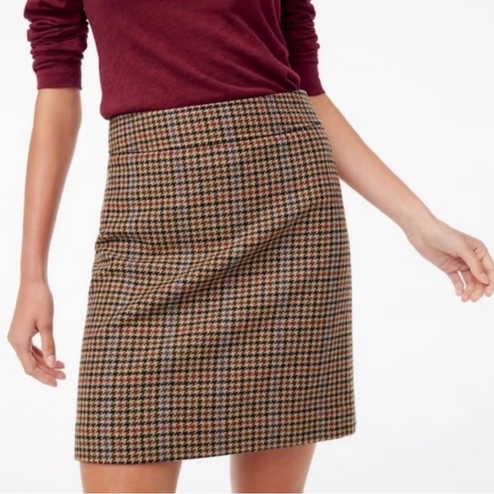 NWT J.Crew Houndstooth Plaid Wool-Blend Skirt - Size 14 - Brand New with Tags